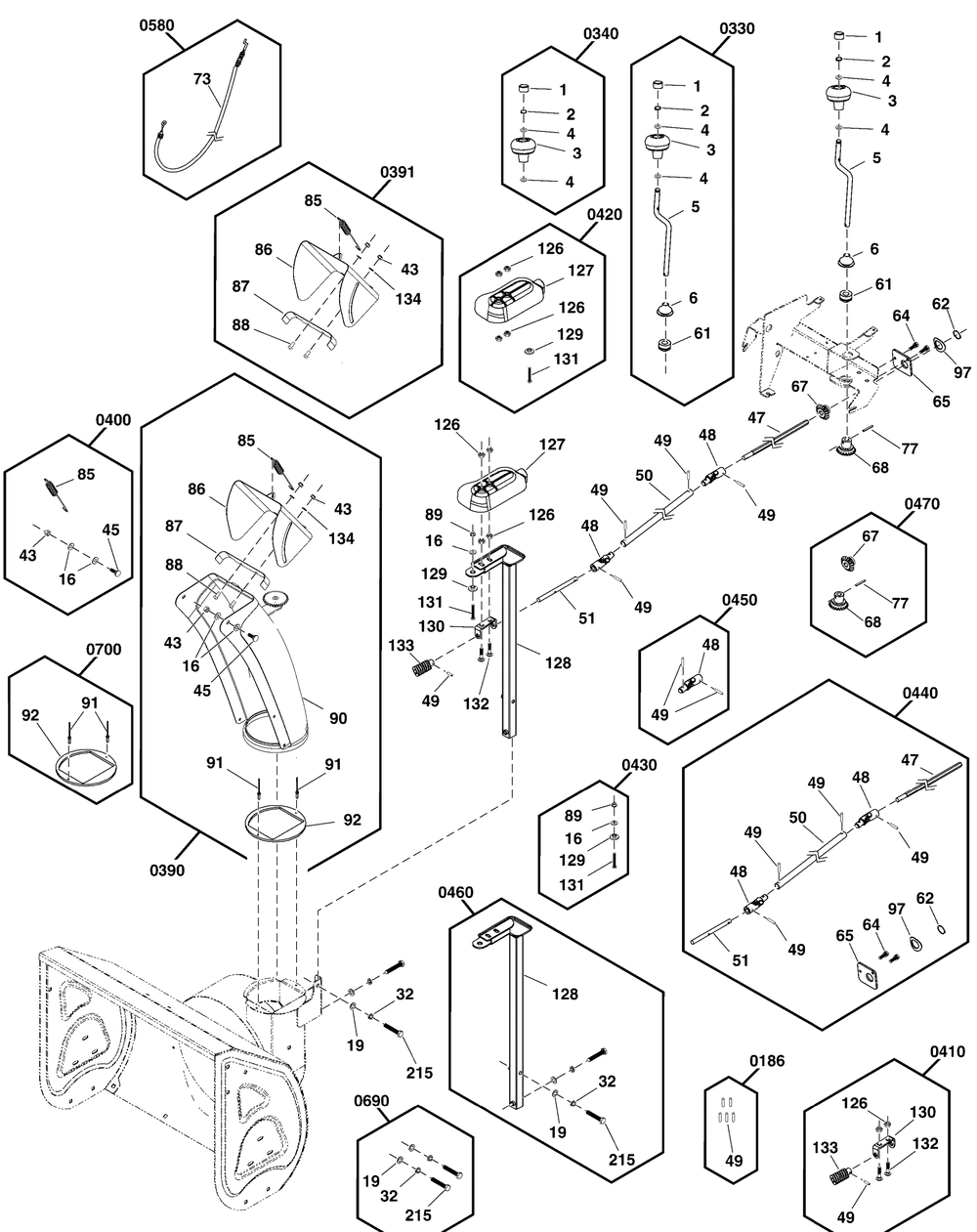 Discharge Chute Group Diagram and Parts List for 1696614-04-S1024 2019 Briggs and Stratton Snow Blower